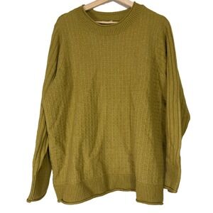 A631303 LOGO LIFE by Lori Goldstein Crew Neck Mix Stitch Sweater Willow Green 1X